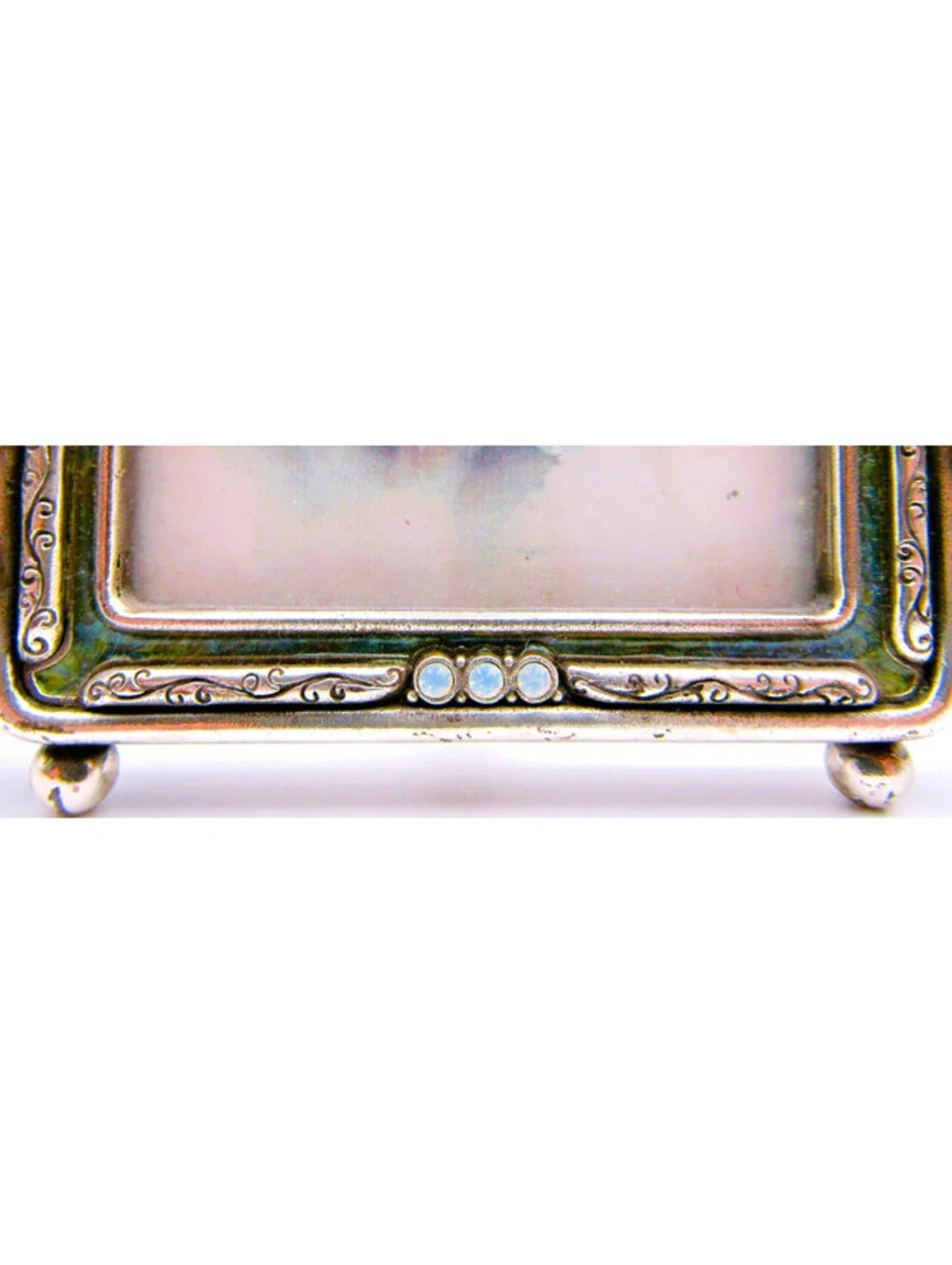 Edgar Berebi Art Nouveau-Style Silver and Enamel Jeweled Frame 4 1/4